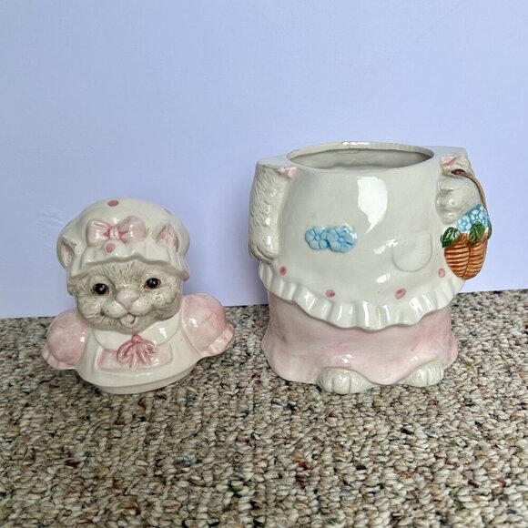 Kitty Cats with Polka Dot Bonnets 5pc Ceramic Kitchen Counter Utility Set - Picture 3 of 16